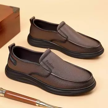 Fashion New Mens Leather Loafers High Quality Walking Sneakers Breathable Outdoor Business Casual Shoes for Men Driving Shoes Mocassin 38 чёрный