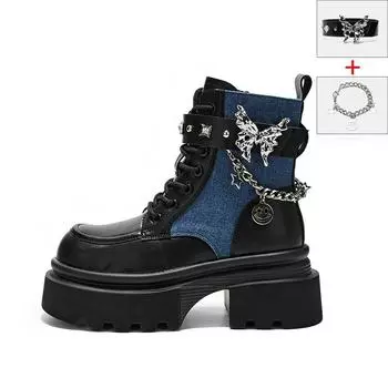 Fashion New Metal Chain Platform Boots for Women Designer Increase Cow Leather Women s Shoes Autumn Winter Fashion Ankle Boots Female 34