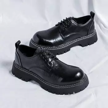 Fashion New Outdoor Thick Bottom Oxfords Shoe Male Lace-Up Casual Leather Shoes Classic Men Shoes for Wedding Male Business Work Shoes 38 чёрный