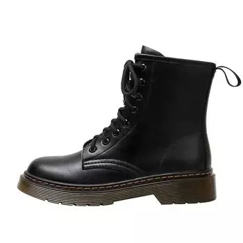 Fashion New Platform Walking Shoes for Women Fashion Lace Up Ankle Boots for Women Plus Velvet Boots Outdoor Casual Women s Short Boots 35 чёрный