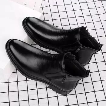 Fashion New Side Zipper Basic Boots Genuine Leather Mens Sneakers Handmade Male High Top Walking Shoes All-match Male Motocross Boots 38 чёрный