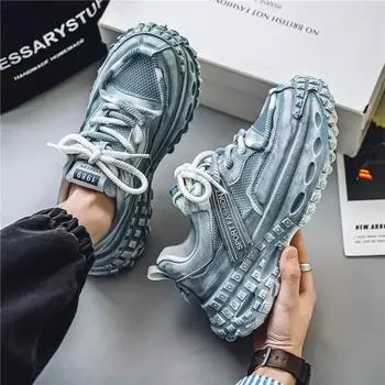 Fashion New Sneakers Men Thick-soled Shock-absorbing Men s Sports Running Shoes Retro Fog Blue Dirty Shoe Outdoor Tenis Sneakers for Men 39 белый