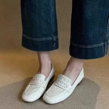 Fashion NEW Spring Sheep Suede Loafers Women Shoes Female Square Toe Pumps French Elegant Summer Shoes for Women Zapatos Para Mujer 35 бежевый