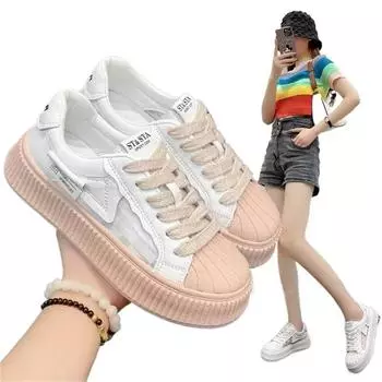 Fashion New Summer Lace-up Thick-soled Women s Shoes Breathable Mesh Women s Low-top Sports Shoes Outdoor Women s Casual Sports Shoes 35