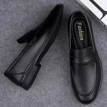 Fashion New Walking Work Shoes Mens Genuine Leather Casual Shoes Slip on Winter Plush Snow Loafers Non Slip Breathable Driving Flats 37