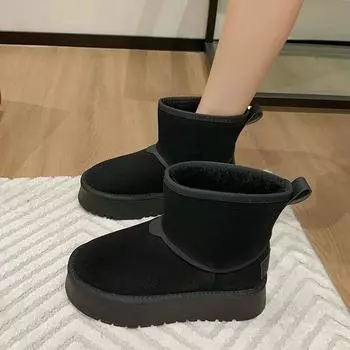 fashion New Women s Ankle Boots Thick-soled Warm Mid Heel Water Proof Winter 2024 Hot Sale Casual Warm Short Plush Women Snow Boots 35 чёрный
