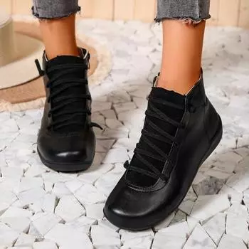 fashion New Women S Round Toe Flat Zipper Snow Boots Wool Slippers Woman Ankle Boots Women Pu Leather Women Shoes Zapatos De Mujer 36 чёрный
