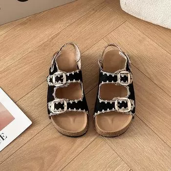 Fashion niche design sense platform slippers women s summer wear versatile casual simple word sandals 35