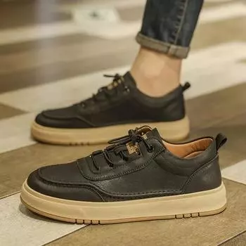 Fashion Outdoor Retro Leather Shoes Men spring autumn Business Work Dress Shoes British Style Men s Anti-slip Oxhide Shoes men flats 39 чёрный