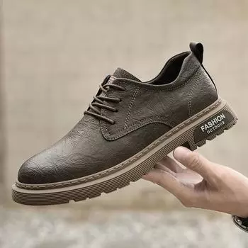 Fashion Outdoor sneakers Lace Up Thick bottom wear-resistant Genuine Leather Work Shoes Handmade Casual Walking comfort Oxford Shoes 38 коричневый