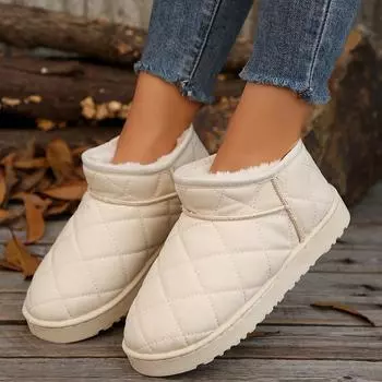 Fashion Outdoor Snow and Fleece Thickened Warm Fashion Short Tube Waterproof Non-slip Breathable Wear-resistant Foreign Women s Boots 36 бежевый
