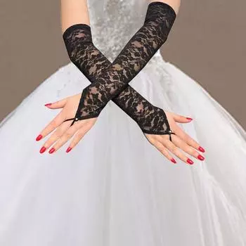 Fashion Party Elbow Silky Floral Thin Gloves Long Lace Gloves Women Gloves Fingerless Mitten чёрный