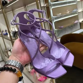 Fashion Patent Leather Peep toe Women Gladiator Sandals Sexy Narrow band Ankle Strap Gold Stiletto High heels Summer Party Shoes 35