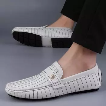 Fashion Personalized Men s Spring Cowhide Comfortable Anti Slip Driving Shoes Brand Men Outdoor Breathable Soft Soled Bean Shoes 37 чёрный