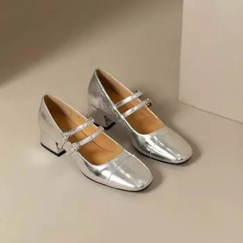 Fashion Platform Heels French Retro Silver Single Shoe Women s Thick Heel Spring Autumn Square Toe Mary Jane Shoes Pumps Women Shoes 35 серебряный
