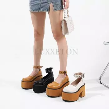fashion Platform High Heels Pumps Ankle Strappy Chunke Heel Shoes Mary Janes Shoes Fashion Punk Goth Spring Summer Shoes Woman 35 чёрный