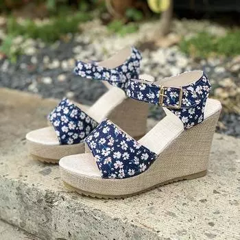 fashion Platform Shoes New Summer Open Toe Ankle Strap Wedge Sandals for Women Outdoor Casual Dress Heeled Shoes 35 чёрный