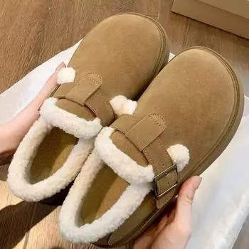 Fashion platform women s 2024 new winter women s shoes piled and thickened warm cotton shoes muffin fluffy shoes 35 малиновый