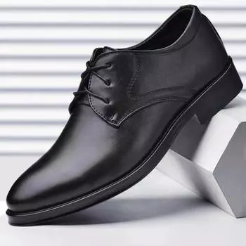 Fashion Plus Size Man Shoes Formal Black Leather Shoes for Men Lace Up Oxfords for Male Wedding Party Office Business Casual Shoe Men 38 чёрный