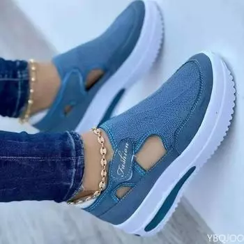 fashion Plus Size Platform Sneakers Women s 2024 Summer New Breathable Mesh Wedge Casual Sport Shoes Light Woman Vulcanize Shoes 35 светло-синий