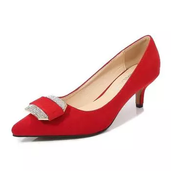 Fashion pointed head shallow mouth high heels to work daily suede women s single shoes thin heel rhinestone women s shoes one piece 35