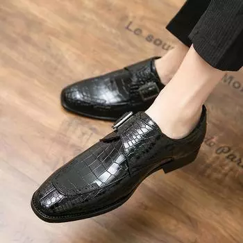 Fashion Pointed Toe Men s Monk Shoes Fashion for Men Casual Leather Shoes 2024 Classic Men Shoes for Wedding New Summer Men Club Shoes 38 чёрный