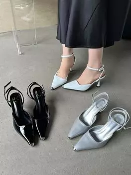 fashion Pointed Toe Women Sandals Black Silver White Summer Dress Shoes Thin High Heels Ankle Strap Party Pumps Wedding Sexy Pumps 35-39 5.5 чёрный