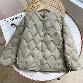 FASHION Premium Light Down Jacket Женская короткая легкая пуховая куртка 2024 и зимняя новая повседневная куртка с круглым вырезом Куртка Одежда S