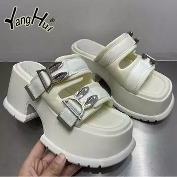 Fashion Rabbit Accessories Thick Bottom Elevated Increase Slippers Women Anti-slip 2024 Fashion Casual Simple Solid Color Sandals Summer 34 красный