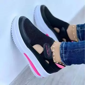 fashion Red Sneakers Women Woman Tennis s Canvas Shoe Female Casual Ladies Sport Platform Sneaker Hollow Out Shoes 35 чёрный