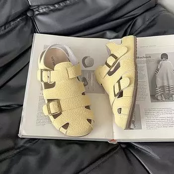 Fashion retro imitation leather hollow two wear bag head sandals women s new summer casual versatile half-drag sandals 35