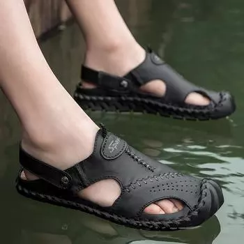 Fashion Roma Sandals Man Shoes outdoor fashion men Beach Shoes Soft Comfy Shoe for Men Summer Sandals Flat handmade sewing Men s Shoes 6.5 хаки