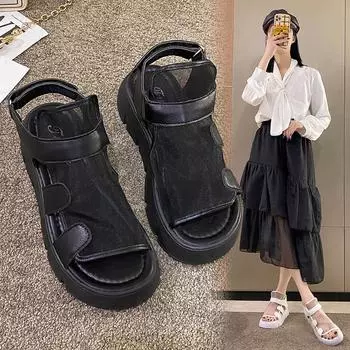 Fashion Rome Thick Bottom Gauze Breathable Peep Toe Women Sandals 2024 New Fashion Casual Simple Sandy Beach Platform Sandals Summertime 35 белый
