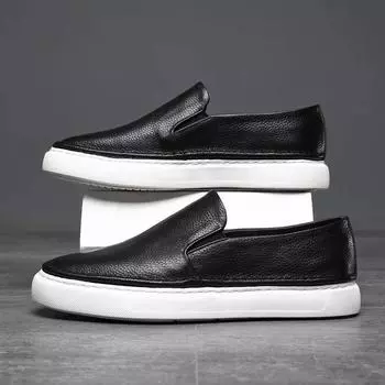 Fashion Round Toe Flats for Men Genuine Leather Cowhide Men Loafers Comfortable Slip-on Casual Shoes Soft Soled White Shoe 2024 38 коричневый