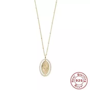Fashion S925 Sterling Silver Beaming Star Sun Tarot Ins Wind Gold Coin Compass Necklace Collarbone Chain Bead Chain 925 silver золотой
