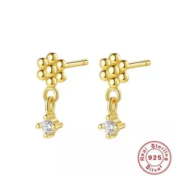 Fashion S925 Sterling Silver Creative Personality Mini Chrysanthemum Geometric With Diamond Stud Earrings 925 silver золотой