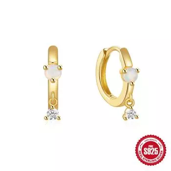 Fashion S925 Sterling Silver Star Moon Rivet Diamond Opal Earrings Ear Buckle Earrings Earrings 925 Earrings 925 Silver
