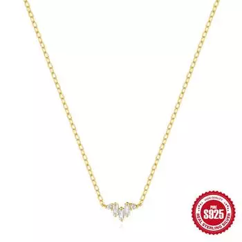 Fashion S925 Sterling Silver Trio Rectangular Splicing Love Autumn And Winter Atmosphere Necklace Collarbone Chain 925 silver золотой