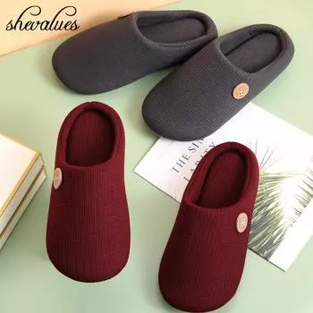 fashion Shevalues Winter House Slippers For Women Men Indoor Warm Fluffy Fur Slippers Soft Non-slip Couple Indoor Cotton Shoes Size46-47 36-37(8.8-9 inch) чёрный