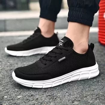 fashion Shoes for Men Summer Casual Mesh Breathable Comfortable Fashion Hiking Shoe with Hollowed Out Black Sneakers Tennis Para Hombres 38 черный белый