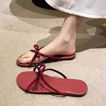 fashion Shoes for Women 2024 Fashion Modern Women s Slippers Summer Dress Slippers Women Bow Tie Flat with Soft Bottom Outdoor Sandals 35 чёрный