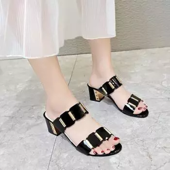 fashion Shoes for Women 2024 Fashion Summer High Heel Sandals Lady Sexy Comfortable Sandals Female Cute Leather Sandals 35 чёрный