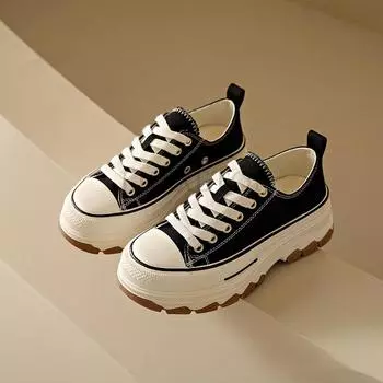 Fashion Shoes for Women Round Toe Deep Mouth Lace-up Flat Medium Heel Antiskid Platform Soft and Comfortable Canvas Womens Shoes 35 белый
