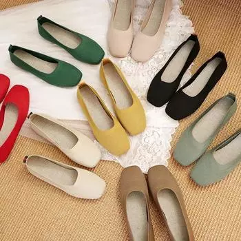 Fashion Shoes of Women2024Fashion Knitted Mesh Breathable Ladies Loafers Comfort Square Toe Casual Flats Zapatos De Mujer 35 красный