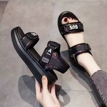 Fashion Shoes Women Sandals 2024 New Women Heels Summer Sandals Platform Sandalias Mujer Soft Wedges Shoes For Women Summer Footwear 34 чёрный