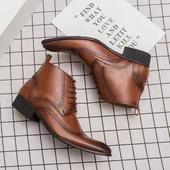Fashion Slip-On Men s High Top Shoes 2024 Pointed Toe Lace-Up Mens Boots Chelsea Boots Luxury Brand Male Outdoor Motocross Boots 39 чёрный
