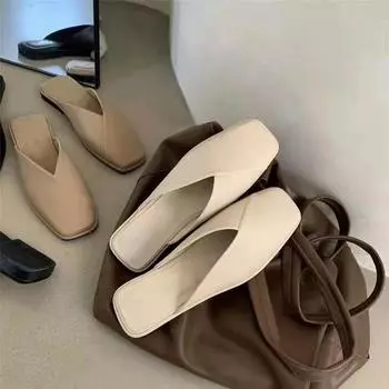 Модные мюли Slip on, большой размер 43, летние женские повседневные туфли на плоской подошве с квадратным носком для отдыха на открытом воздухе, женские тапочки 34 хаки