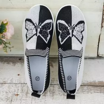fashion Slip-on Platform Women s Flats Round Toe Flat Shoes for Women Shoes Outdoor Anti-slip Comfortable Ladies Loafers Butterfly Shoes 36 черный белый
