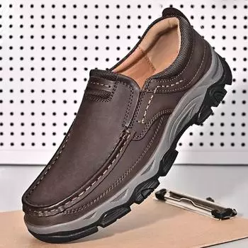 Fashion Slip Resistent Luxury Man Leisure Genuine Leather Shoes Male Shoe Thick Bottom Outdoor Loafers Fashion Split Leather Mens Shoes 39 светло-коричневого