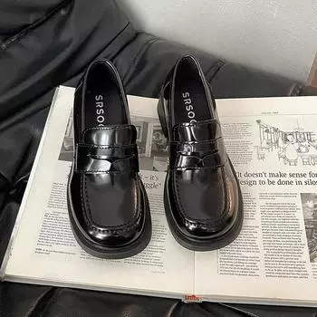 Fashion small thick heel platform small leather shoes women s summer new one-pedal simple 35